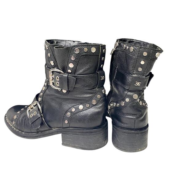 Sam Edelman Studded Buckle Leather Boots Punk Gothic Rocker Womens Size 8.5 - Picture 7 of 16
